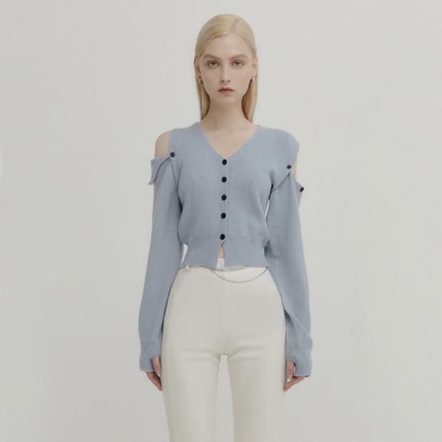 유즈 yuse 언발란스 숄더 컷 가디건