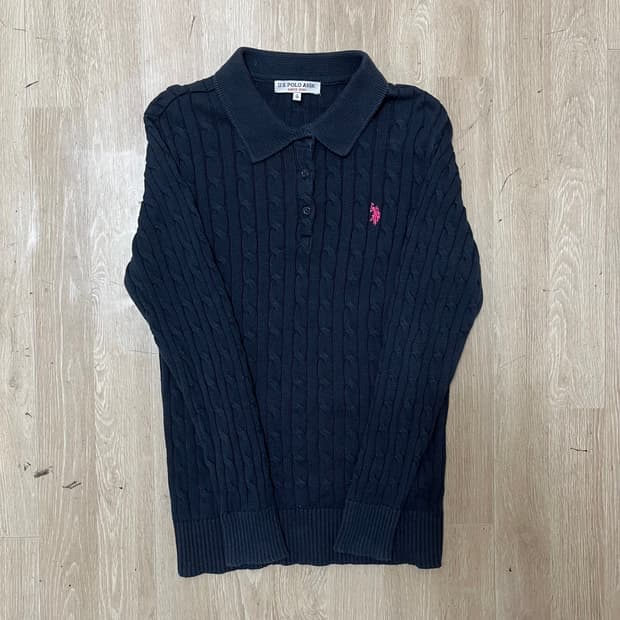 US폴로 여성 로고 꽈배기 카라 니트 S(90)