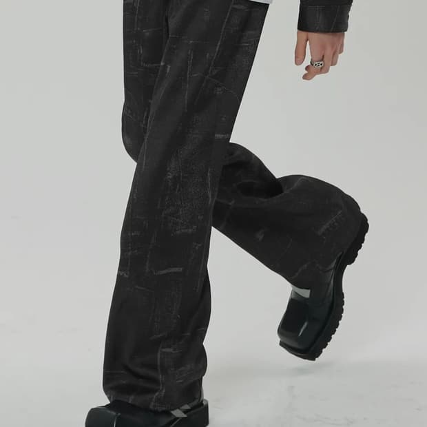 메종미네드 블랙 웨이브 데님 프린팅 팬츠 바지 L