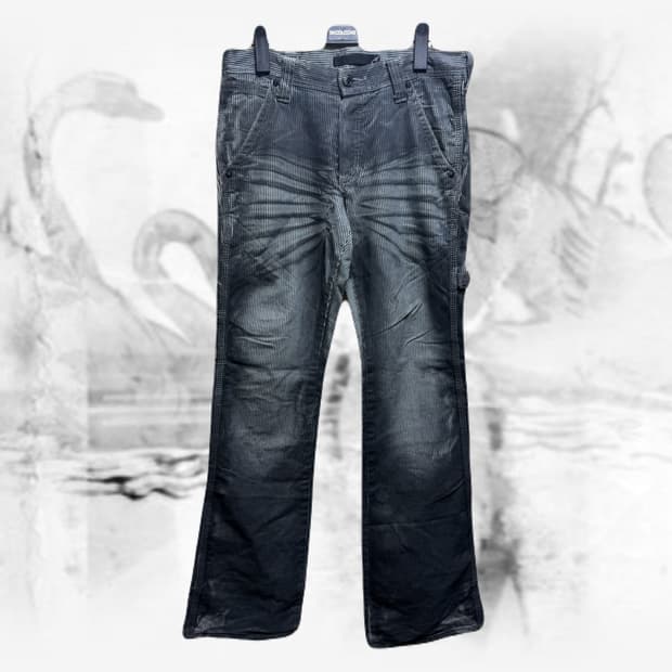 y2k 펑크 스트라이프 세미부츠컷 팬츠