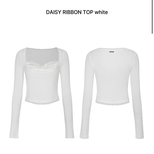 택O)페인오어플레져 데이지 리본탑 화이트 S + 새틴 안대 핑크