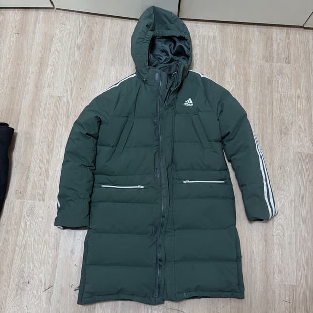 아디다스 키즈 빅로고 덕다운 후드 롱패딩 150 