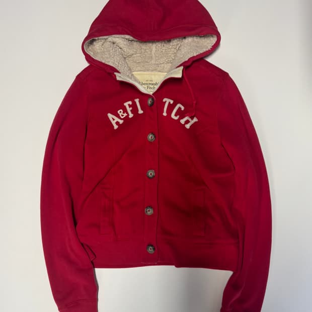 희귀!! 여성 아베크롬비 스펠 로고 양털 후드 자켓 레드