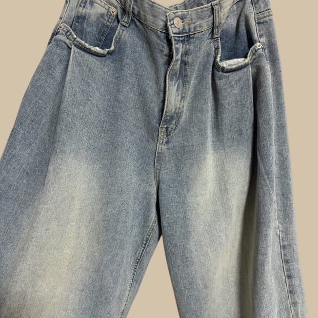 빈티지 워싱 데님 벌룬 와이드 팬츠