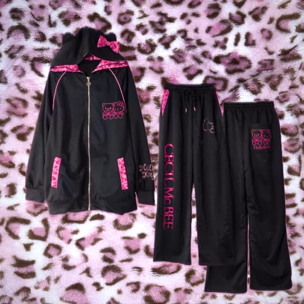 헬로키티 x 세실맥비 트레이닝 셋업 핑크 갸루 호피 돈키
