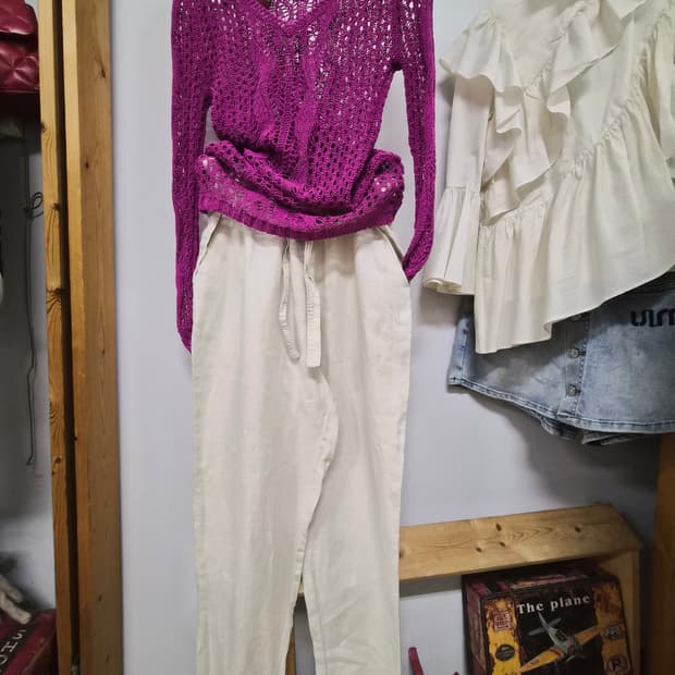 겐조 린넨실크 크로셰 니트. 도나카란 린넨배기팬츠