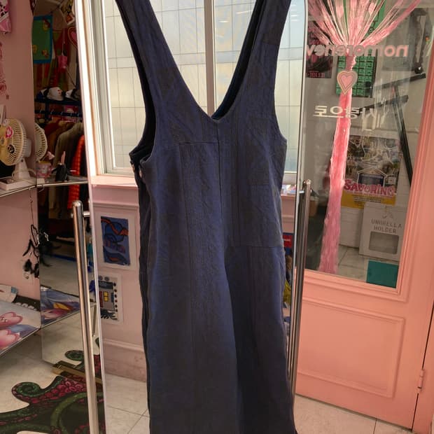 말라카 Malaka 네이비 패턴 멜빵 팬츠