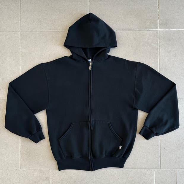 90s 빈티지 러셀 후드집업 블랙 M