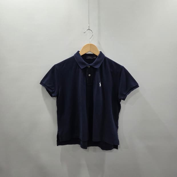 폴로랄프로렌 우먼 피케 카라 크롭 반팔티 네이비 S