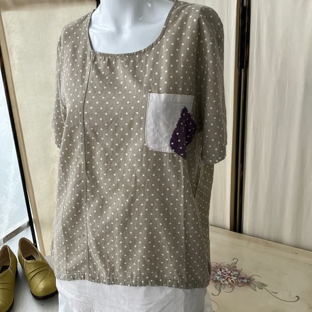  hagumi mori dot patchwork half t-shirt