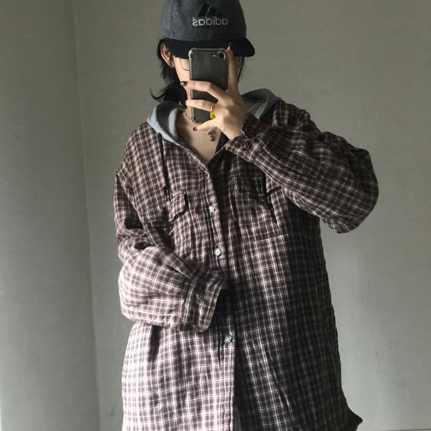 디키즈 00s 브라운 누빔 레이어드 체크셔츠