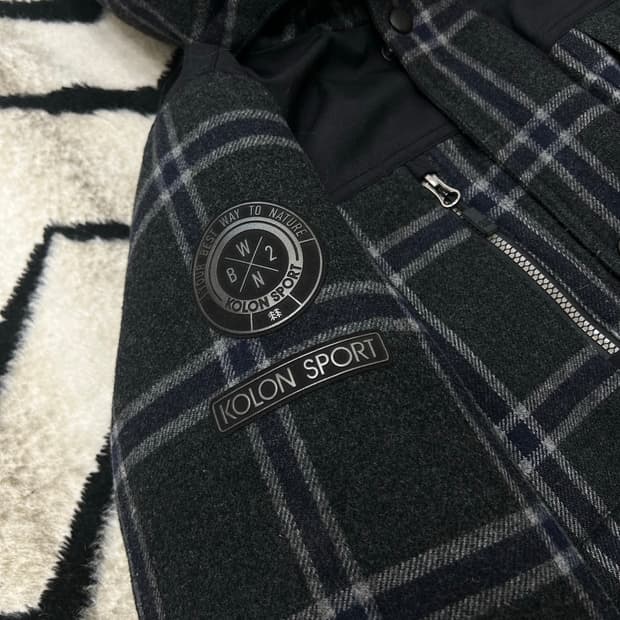 [실측XL]코오롱 타탄체크 구스다운 울 패딩 파카
