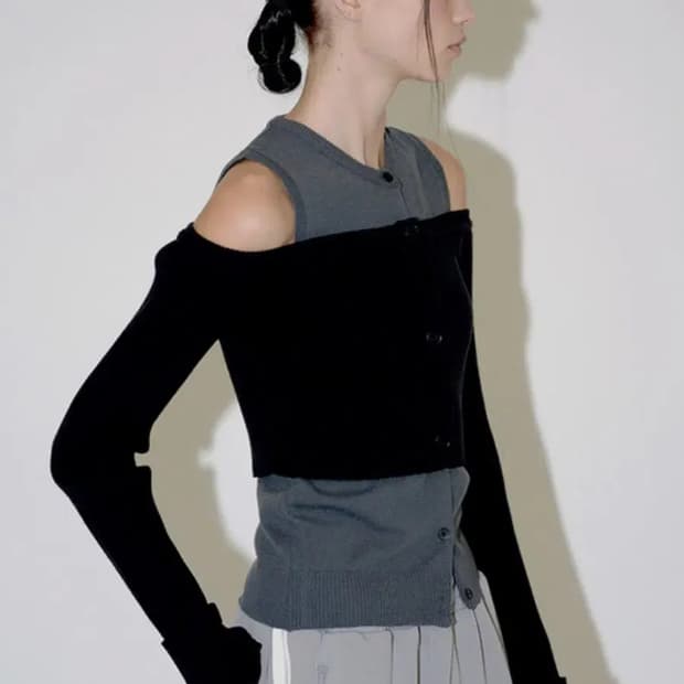 다이애그널 투웨이 레이어드 가디건