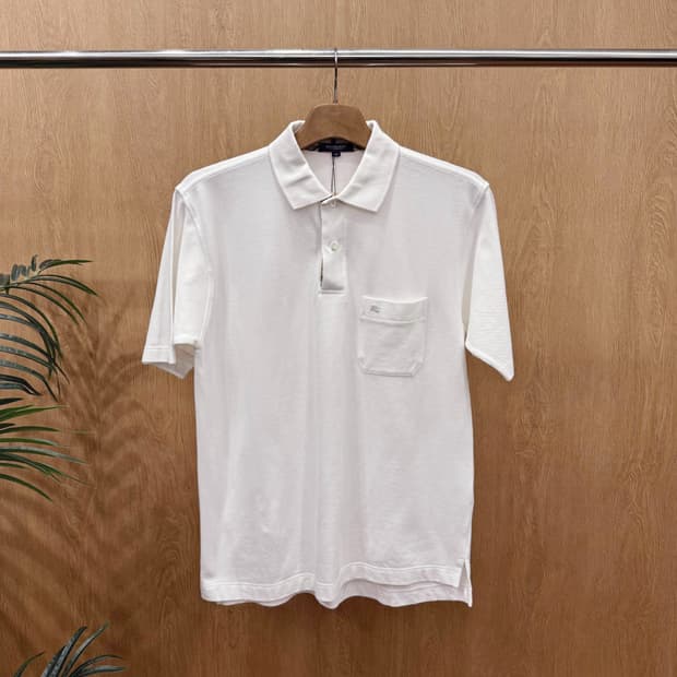 버버리 런던 카라 반팔 피케 코튼 티셔츠 포켓 디테일 화이트