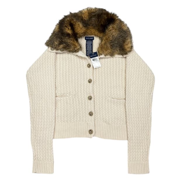 폴로 랄프로렌 퍼 카라 니트 딱붙핏 Y2K 가디건 L