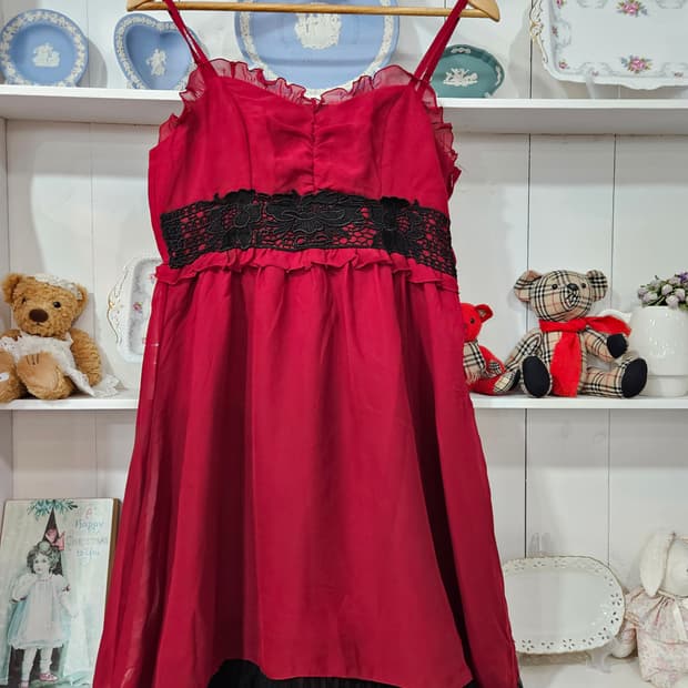 엑시즈팜(axes femme) 레드 레이스 튤 원피스