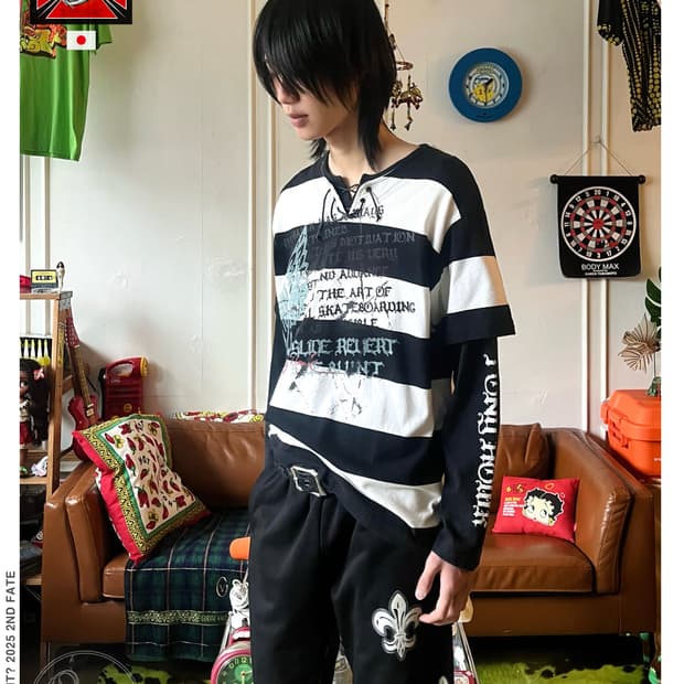 90-00s Tony Hawk Lace-up Layered Sleeve