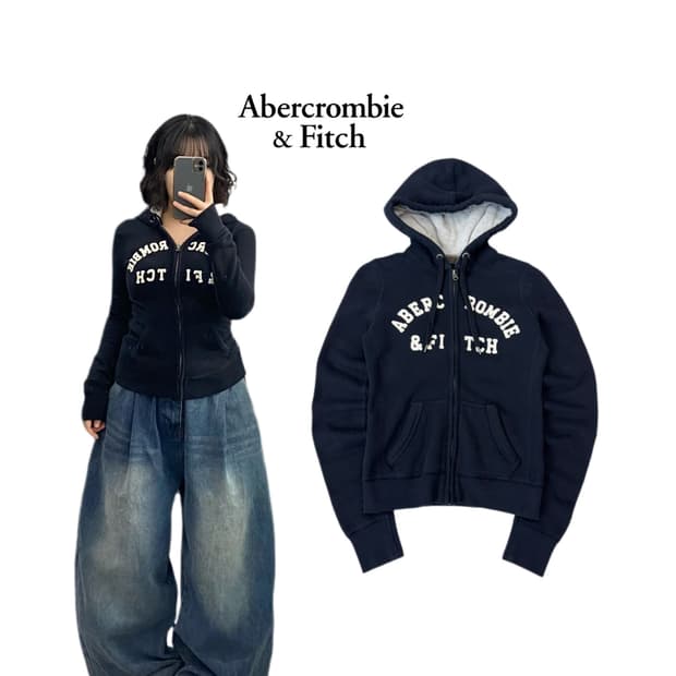 아베크롬비 Y2K 딱붙 아치로고 후드집업 블랙