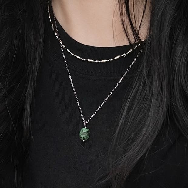 (핸드메이드) 천연석 수초석 유니크 써지컬 목걸이