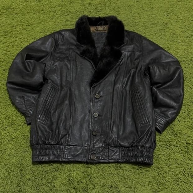 빈티지 가죽 퍼 카라 자켓 95/M