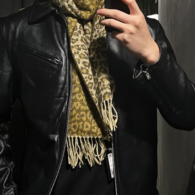 빈티지 베이지 카키 리버시블 레오파드 호피 캐시미어100 머플러 목도리
