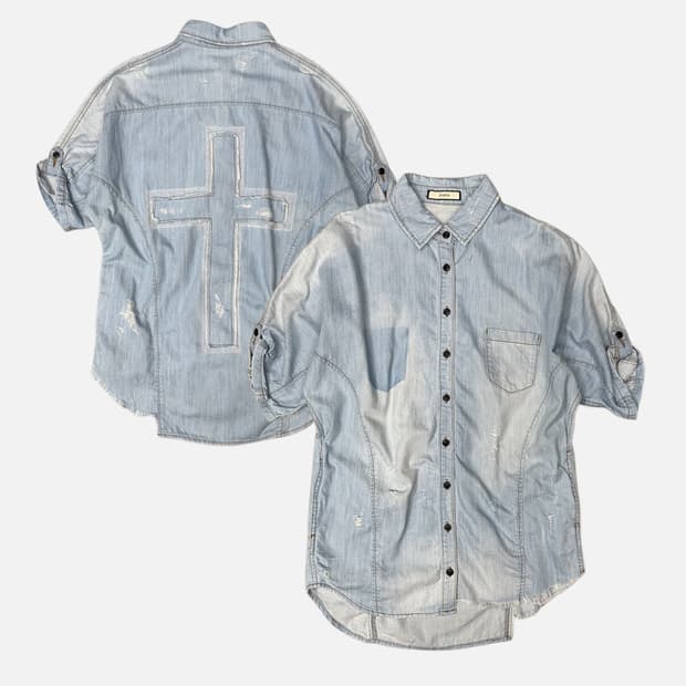 cross damage denim shirt