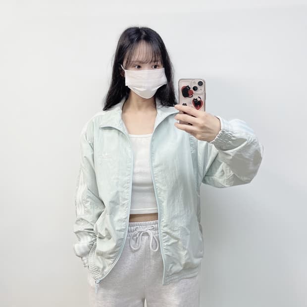 아디다스 트레포일 로고 바람막이 자켓 민트