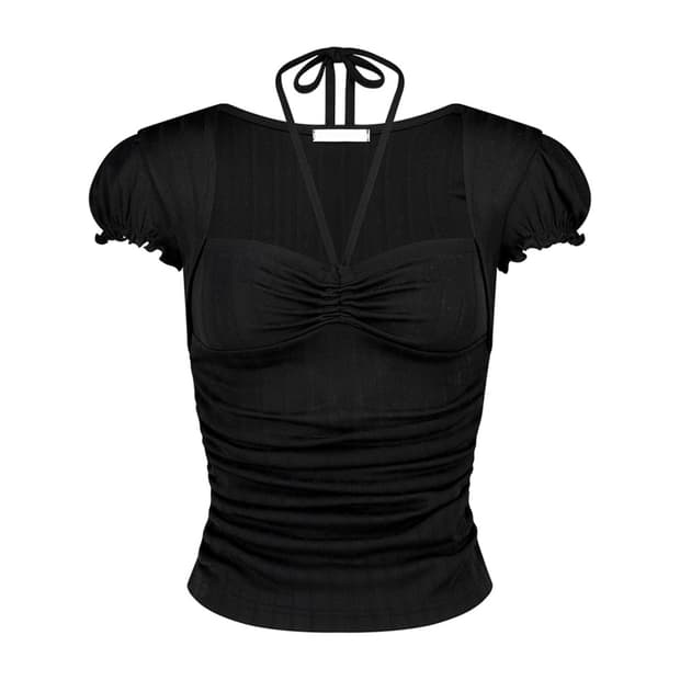 일리고 셔링 홀터 탑 블랙