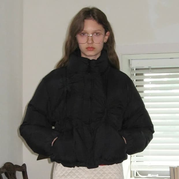 시눈 Ribbon Detail Puffer Jacket (Black)