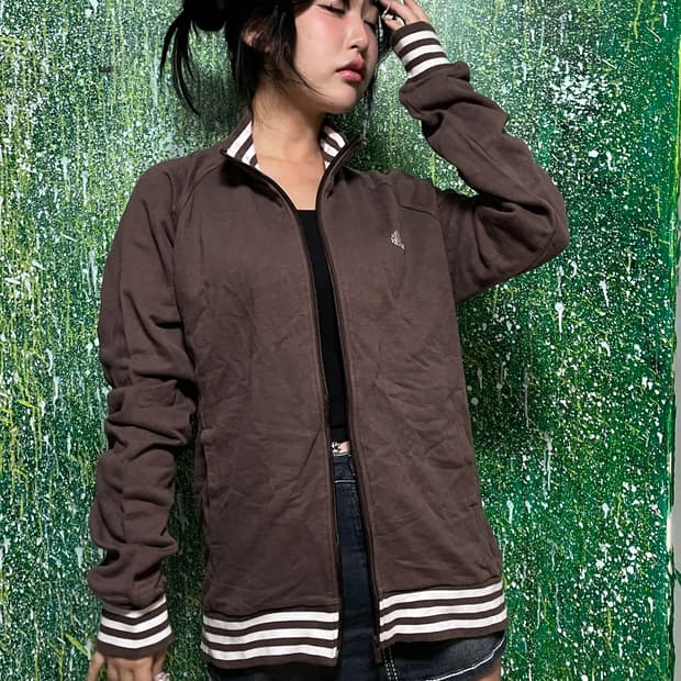 아디다스 대대장 초코 브라운 코튼 오버핏 져지 트랙탑 M