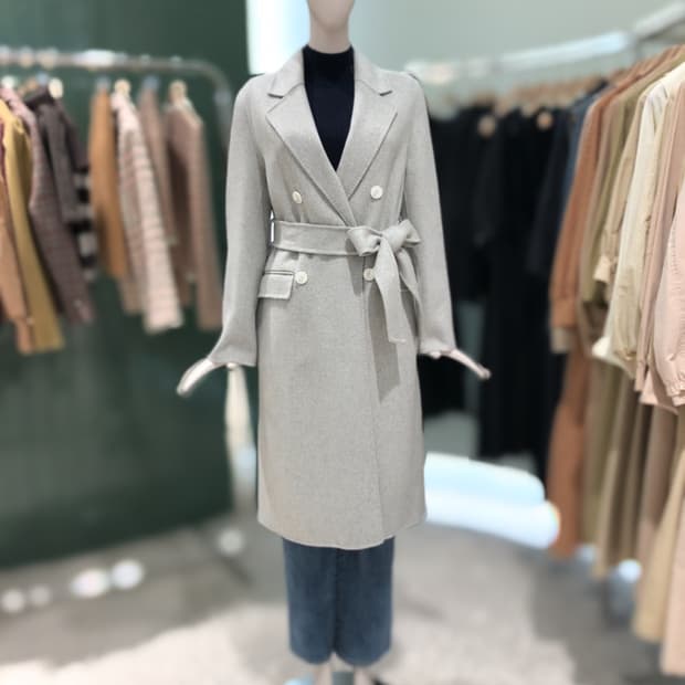 듀엘 더블 롱 코트 라이트그레이 55