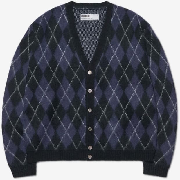 노매뉴얼 아가일 헤어리 가디건 다크 네이비