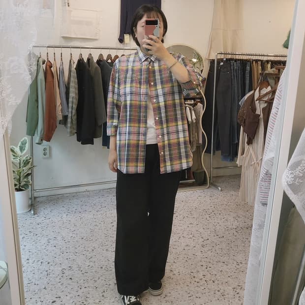 GAP 7부소매 체크 남방