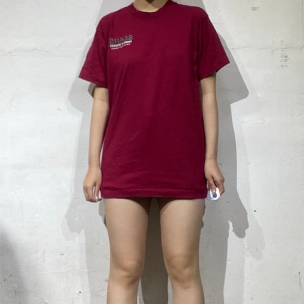 90s Made In USA SEARS 로고 그래픽 버건디 티셔츠 M