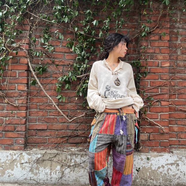 히피 패턴 패치워크 팬츠