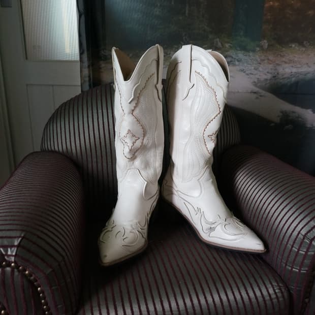 White Leather Western Boots