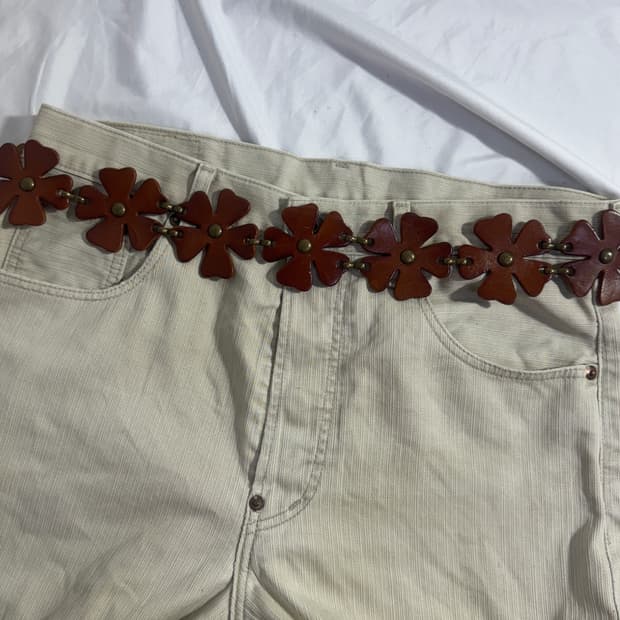 빈티지 플라워 레더 체인 벨트 y2k 히피 웨스턴