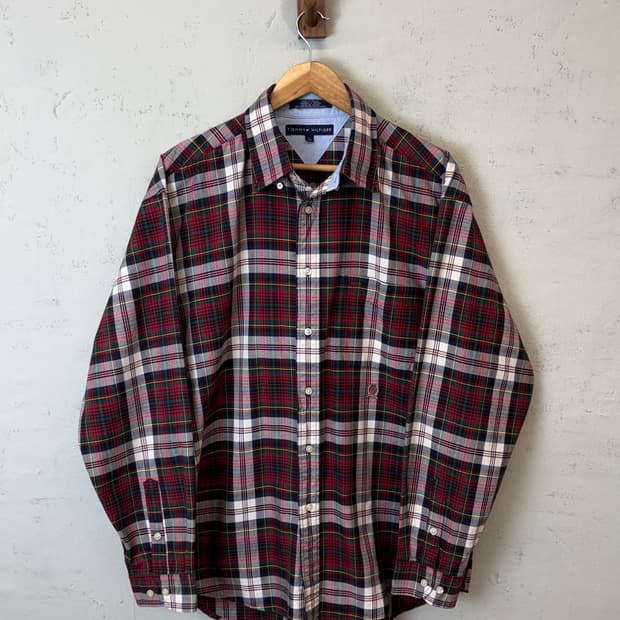 타미힐피거 월계 로고 빈티지 체크 셔츠