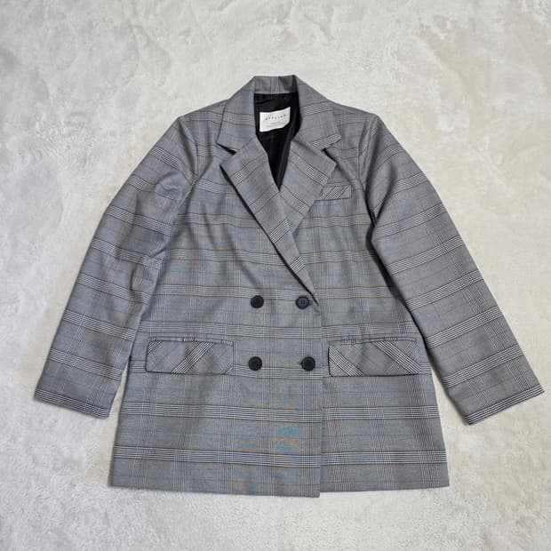 (F)여성 스타일리쉬 체크 더블 자켓 봄가을 간절기