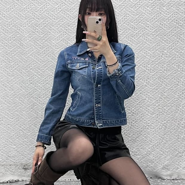 베티붑 빈티지 Y2K 레트로 키치 플라워 자수 데님자켓 90 C13255