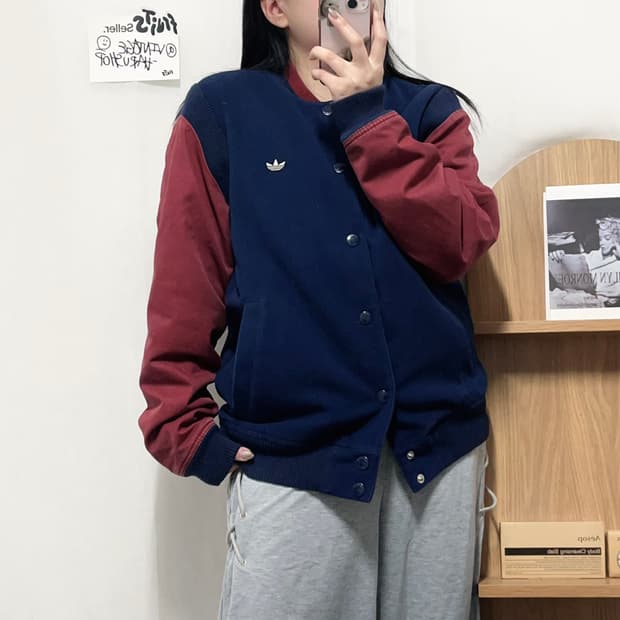 [정품] 아디다스 네이비 버건디 트레포일 두툼 블루종 점퍼 [ 105 ]