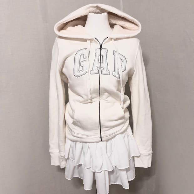 갭 화이트 보아털 후드집업 S