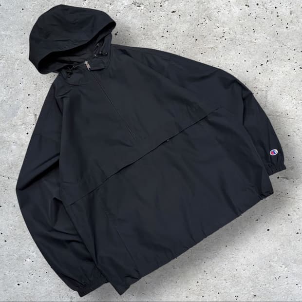 [2XL] 챔피온 아노락 나일론 바람막이 후드 블랙 C357