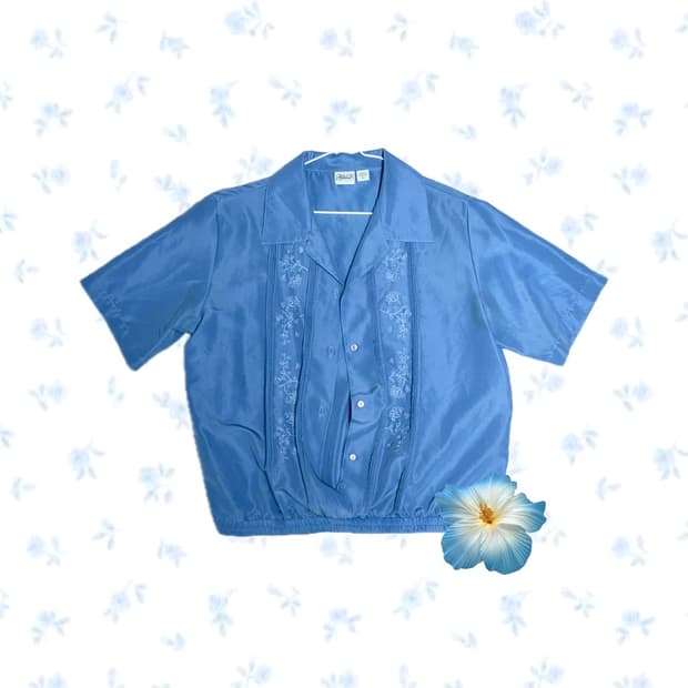 하늘색 빈티지 반팔 블라우스  하와이안 y2k