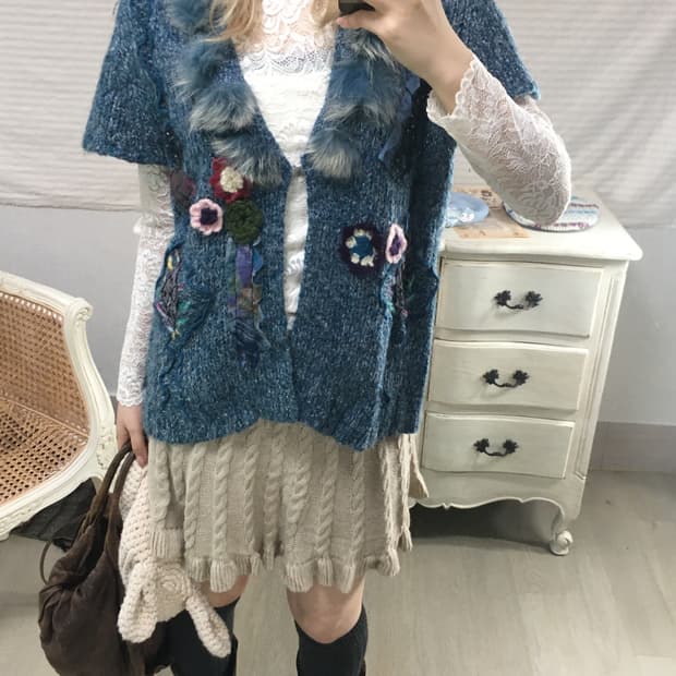 jpn vintage blue patchwork bolero cd