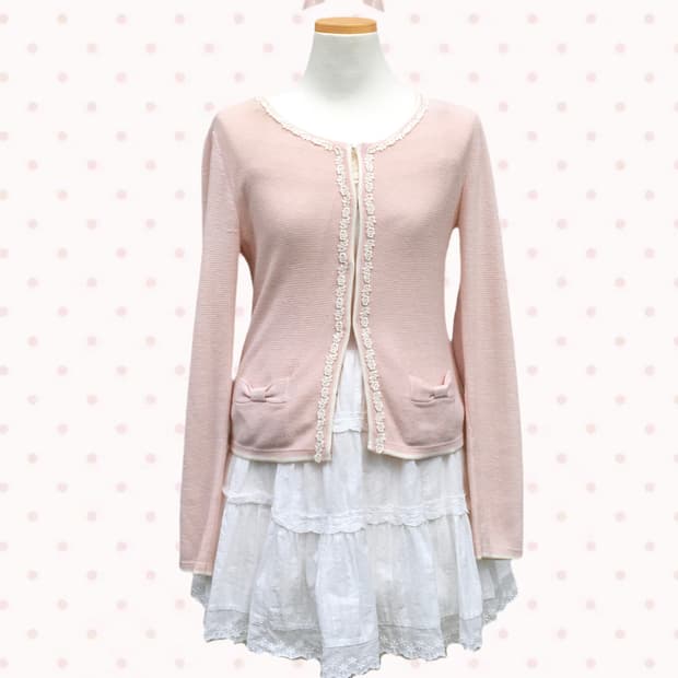 레스트로즈 리본 🎀 로즈 핑크 가디건