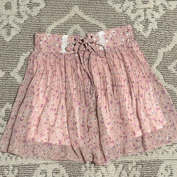 모리걸 페어리 리본 아일렛 핑크 플로럴 스커트 딸기우유 