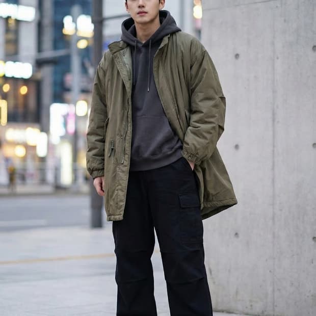 파르티멘토 카키 피시테일 코트 패딩_M