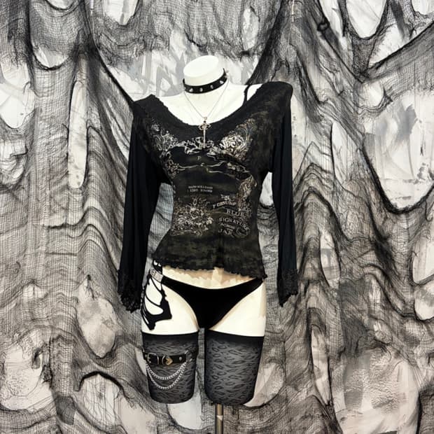 Y2K Punk lace off-shoulder blouse