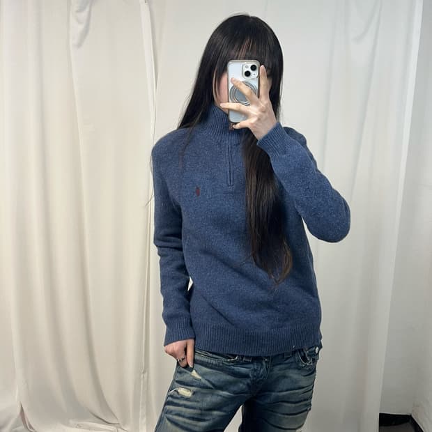 Polo lambswool half-zip blue knit